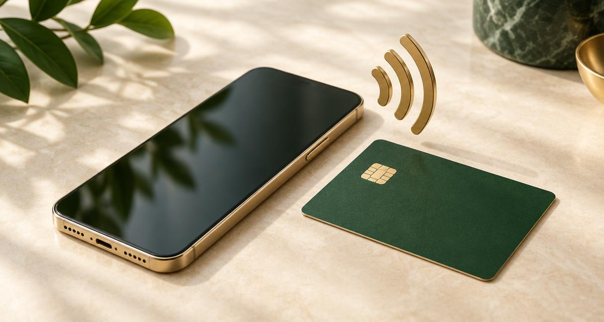 Ilustracja Google Pay: telefon, karta i symbol płatności zbliżeniowej
